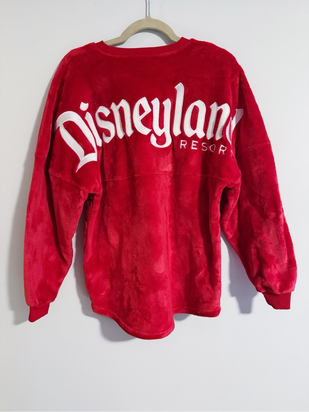 Disney - Disneyland Red Velour Mickey Imprinted Spirit Jersey Crewneck Sweater